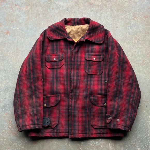 Woolrich Other - Vintage 1940s Woolrich Red Black Plaid Wool Mackinaw Cruiser Hunting Jacket Men